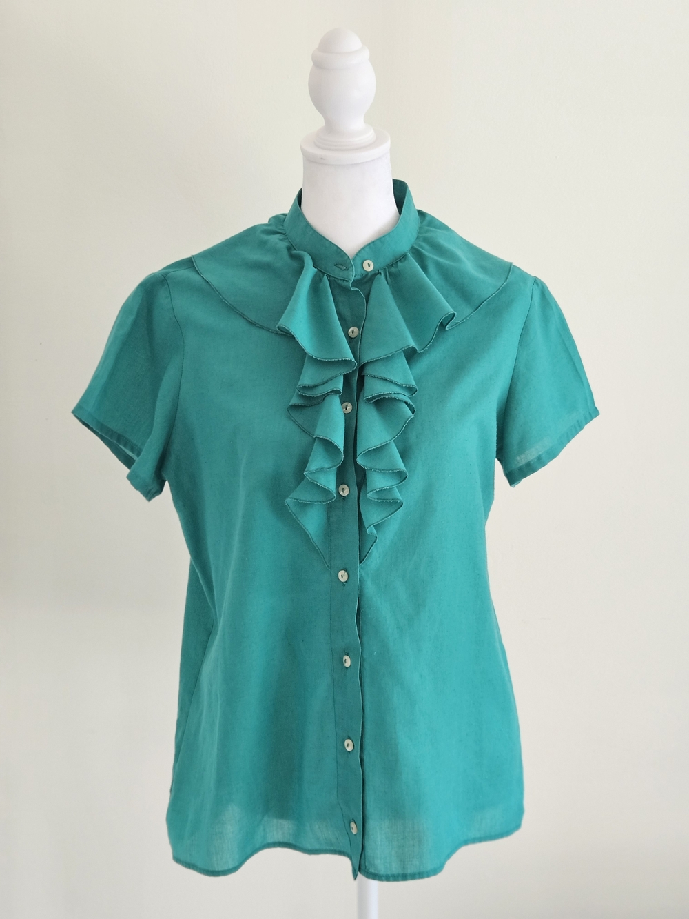 Women's Teal Ruffle Button-Front Blouse